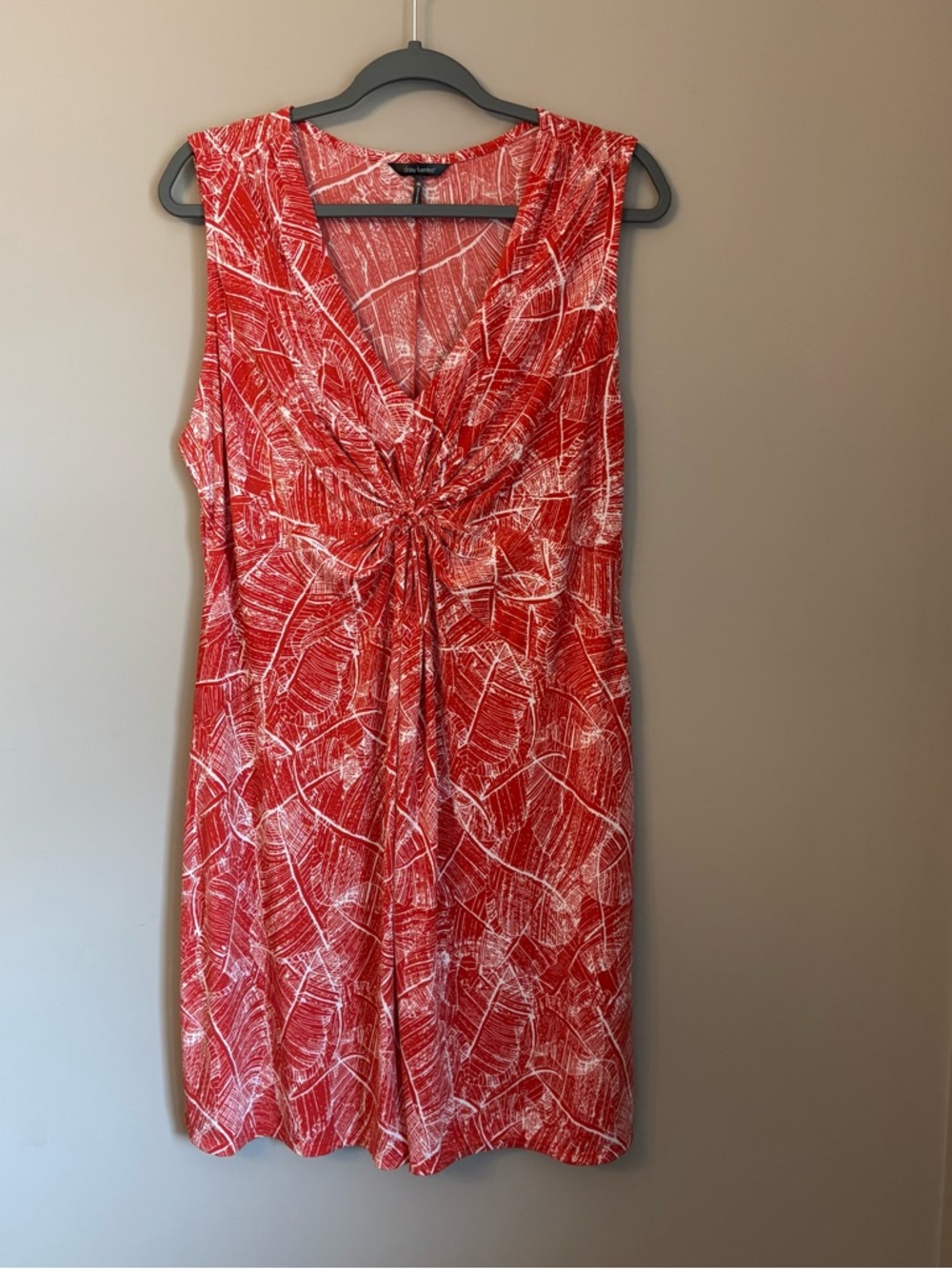 Daisy Fuentes Papaya Orange Red Print Knot Front Dress XL Stretch